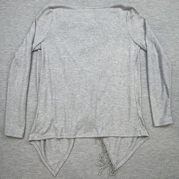 Maurices Womens Sz S Gray Wrap Top Cowl Neck Asymmetrical Fringe Long Sleeve NWT - Picture 4 of 14